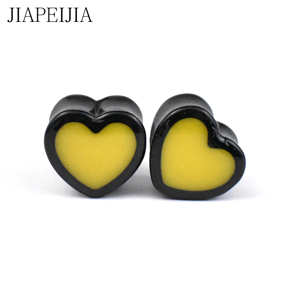 순수 컬러 하트 모양 귀 게이지 터널 및 플러그 아크릴 귀 스트레칭 키트 확장기 피어싱 귀걸이 6-25mm