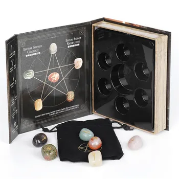 

6PCS Chakra Stones Witch Stones Engraved Symbols Polished Stone Reiki Crystal Healing Natural Stone Divination