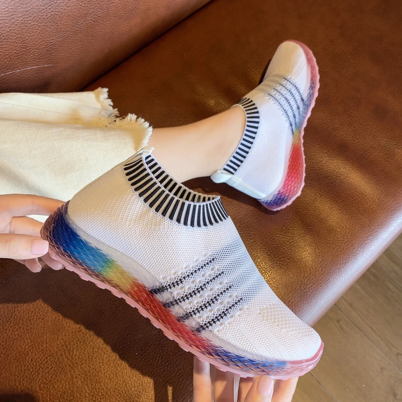 

Fashion Slip on Stretch Fabric Vulcanized Shoes Breathable Air Mesh Sneakers Women Shoes Woman Casual Shoes Female Ladies Flats