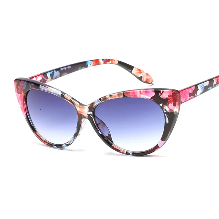 Новые маленькие классические женские солнцезащитные очки, Женские винтажные Роскошные Пластиковые брендовые дизайнерские солнцезащитные очки «кошачий глаз» UV400 - Цвет линз: Floral Gray