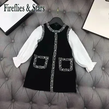 

Spring Autumn girls dress baby vestidos kids dress children brand clothes fashion pearl pocket floral cuff 4 to 12 yrs