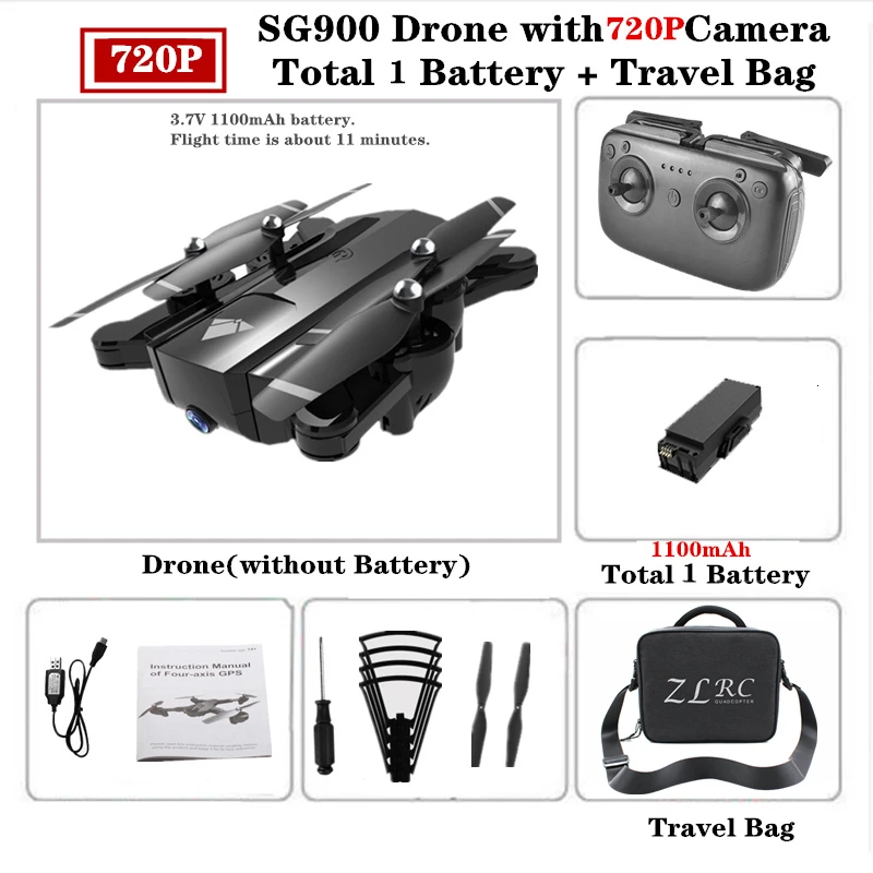 2MP-1100-Carry Bag-1 SG900 Радиоуправляемый Дрон с 4K Профессиональный селфи HD широкоугольная двойная камера оптический поток Следуйте складной Квадрокоптер VS S167 XS812 игрушка - Цвет: 2MP-1100-Carry Bag-1
