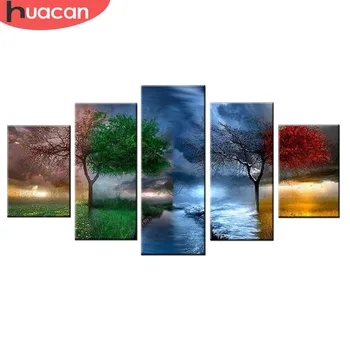 

Huacan Diamond Painting Seasons Trees Cross Stitch Full Square Drill 5D Diamond Embroidery Home Decoration 5pcs/set
