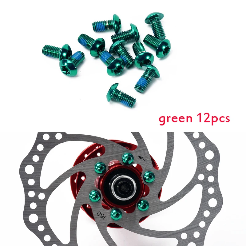 green 12pcs 12 шт. M5* 10 велосипедные дисковые Тормозные колодки винты для MTB шоссейного велосипеда дисковые тормоза T25 6 цветов - Цвет: green 12pcs