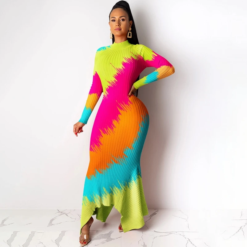 African Dresses For Women Elegent Fashion Style African Women Plus Size Polyester Long Maxi Dress - Цвет: Многоцветный