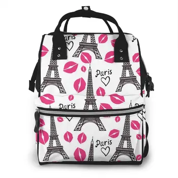 

Mummy Bag Eiffel Tower And Kiss Trace Nappy Backpack Large Capacity Stroller Bag Mom Baby Multi-function Waterproof Diaper Bags