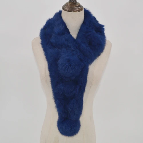 blue Горячая Распродажа, зимний шарф из натурального кроличьего меха, женский шарф из натурального кроличьего меха, шарф с 2 шариками из натурального кроличьего меха, шейный платок - Цвет: blue
