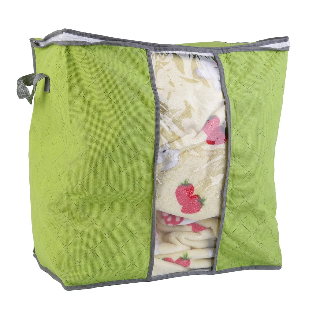 Newest Portable Non Woven Pouch Holder Blanket Pillow Underbed Storage Bag Box Foldable Transparent Window hot selling