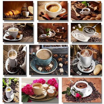 

Diamond Painting Coffee Cup Diamond Embroidery Flowers Kitchen Diamond Mosaic Scenery Picture Of Rhinestones Needlework