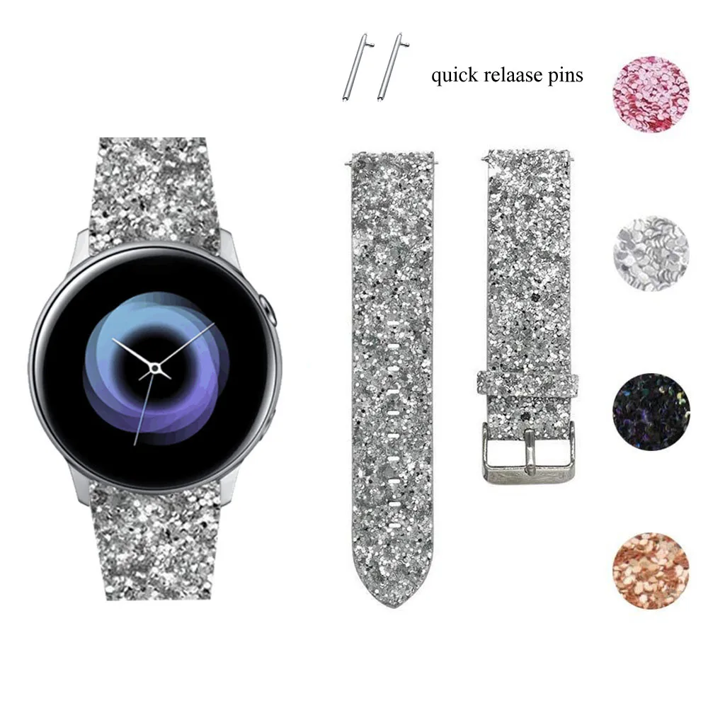 20 мм кожаный ремешок для часов samsung galaxy Watch Active 2 Band 40 мм 44 мм спортивный сменный Рождественский Блестящий ремешок для часов