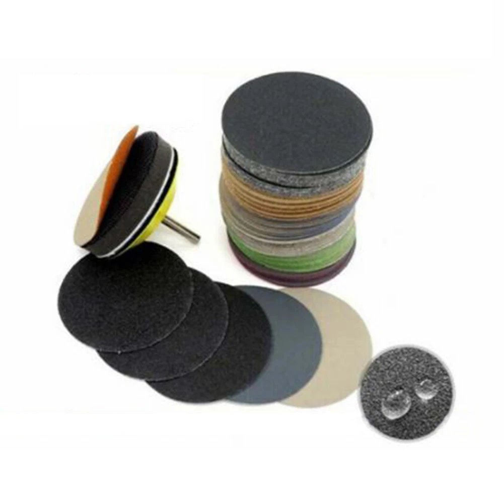 Kit de discos de lija de 3 pulgadas, Kit de 50 uds, discos de lijado redondos de bucle de papel de lija en seco y húmedo, papel de lija de flocado en seco y húmedo, grano 400-7000 ► Foto 2/6