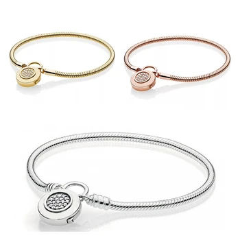 

Original 925 Sterling Silver Bracelet Shiny Round Lock Snake Chain Bracelet Suitable For European Women Diy Fashion Jewelry