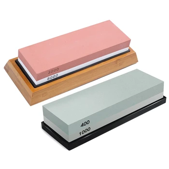 

Promotion! 2 Set Sided Whetstone Set:1 Set 3000 and 8000 Grit for Knives with Non-Slip Bamboo Base and Free Angle Guide & 1 Set
