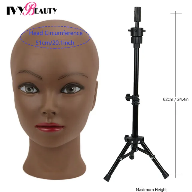 Female Bald Mannequin Head With Stand Cosmetology Practice African Training Manikin Head With Wig Stand Tipod For Mannequin Wigs A Head With Tripod