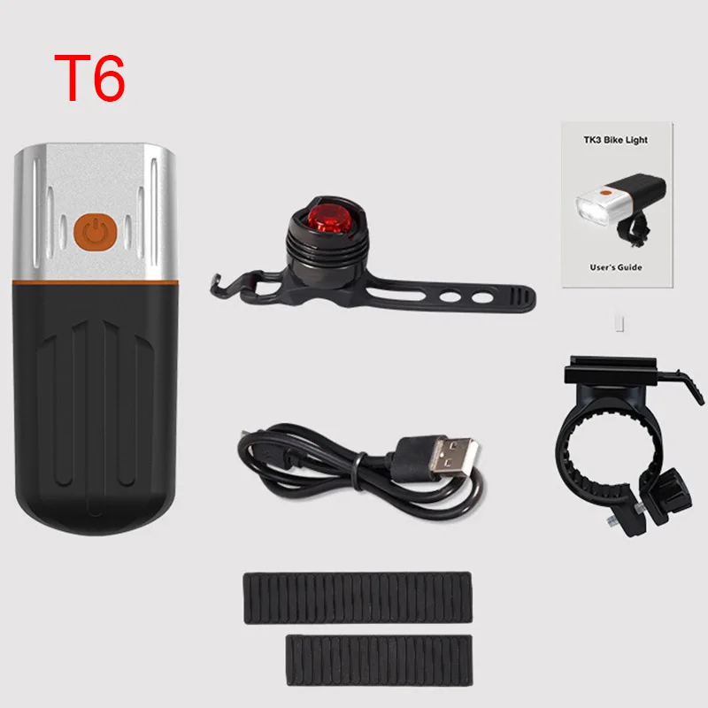 Bike Lights Set 3*L2/T6 LED Bicycle Light USB Charging Mobile Power Built-In 18650 Battery 3 Modes Front Headlight Lamp - Цвет: SilverT6xtaillight
