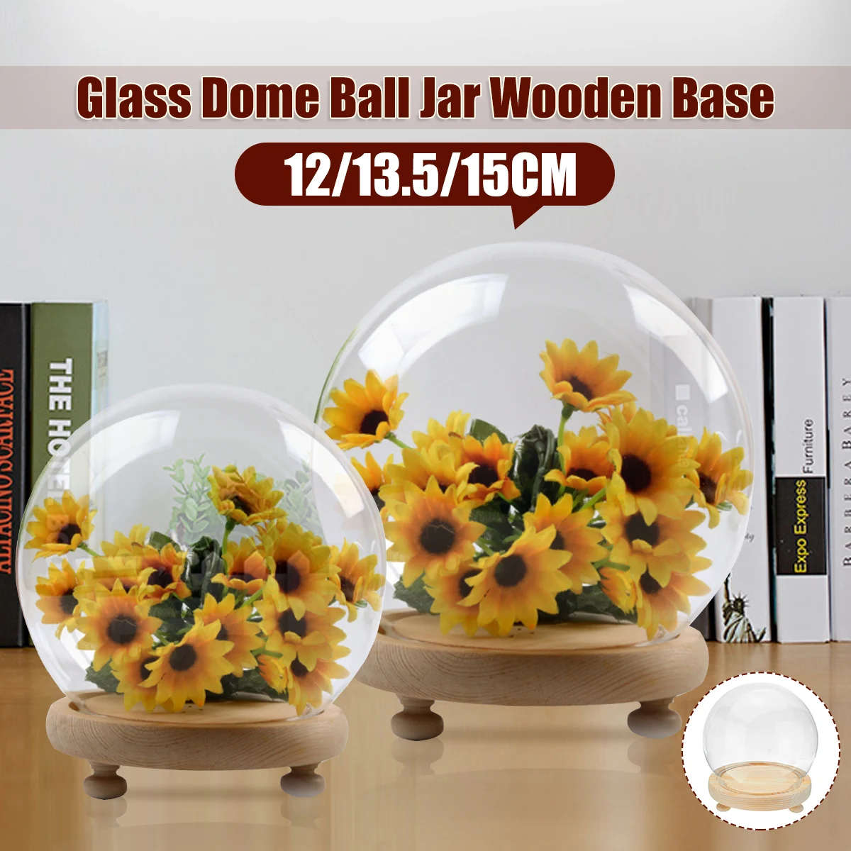 Glass Globe Display Dome Cover Cloche Bell Jar Dry Flower Vase
