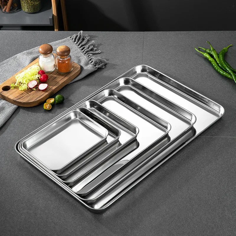 Rectangle Thicken Stainless Steel Food Storage Tray Steamed Sausage  Plates Fruit Baking Pastry Pans Kitchen Bread Loaf Dishes 2