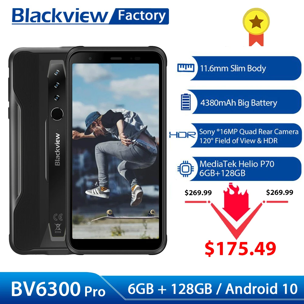 Смартфон Blackview BV6300 Pro прочный Android 10 0 Helio P70 6 ГБ + 128 4 камеры 16 Мп 4380 мА · ч мобильный