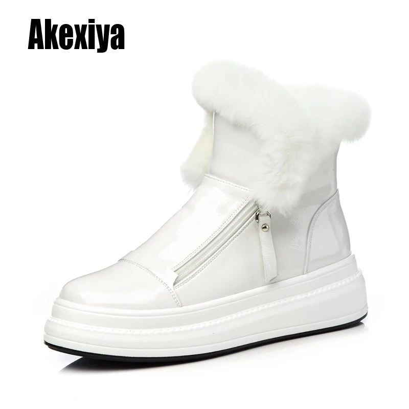 

Women's Winter Shoes Big Size High Quality Brand Women Shoes Cowhide Plush Rex rabbit Warmful Women Winter Ankle boots k508