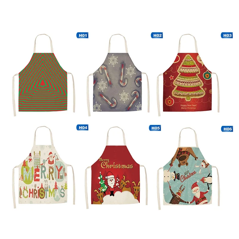 1Pcs Red Christmas Apron Pinafore Cotton Linen Aprons 68x55cm Adult Bibs Home Kitchen Cooking Baking Cleaning Accessories