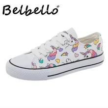 Belbello/ г. Новые летние парусиновые туфли Удобная обувь с милым принтом модная женская обувь