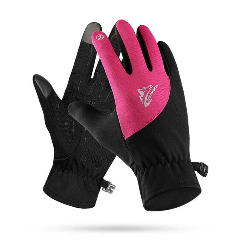 1 пара унисекс перчатки для катания на лыжах Зимние перчатки для сноуборда, лыж с сенсорным экраном флисовые водонепроницаемые мотоциклетные MTB велосипедные перчатки полный палец - Цвет: rose red