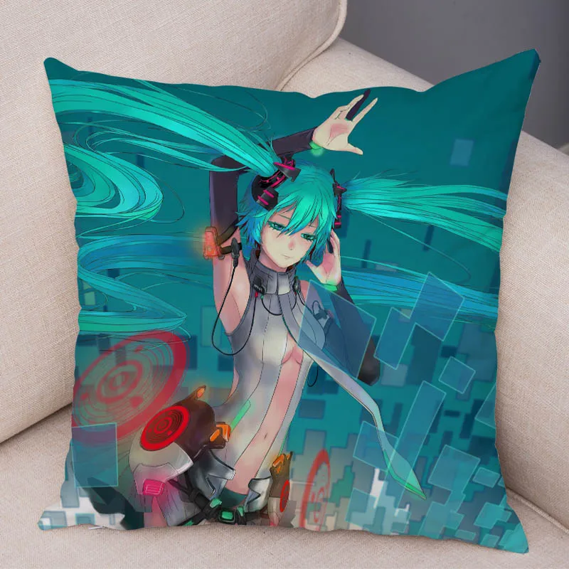 Милый Хацунэ Мику Музыка Девушка VOCALOIDCushion чехол для дивана домашние подушки в автомобиль Чехлы 45x45 см декоративная Подушка Чехол Наволочка с мультяшным принтом - Цвет: 1