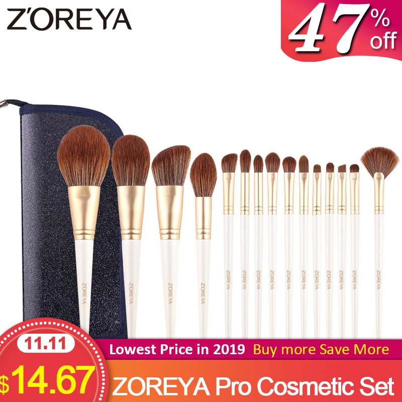 

Zoreya Brand 15pcs White Makeup Brushes Super Soft Synthetic Fiber Highlighter Eye Shadow Powder Cosmetic Set pincel maquiagem