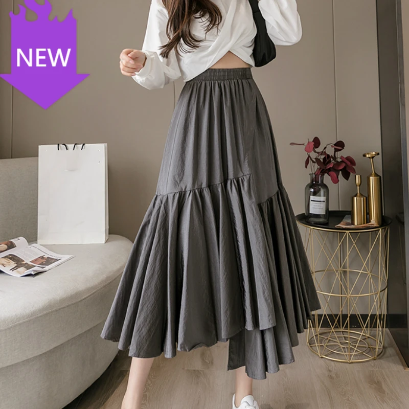 larga acampanada elegante para mujer, faldas largas con volantes y de retales, línea A lateral color - AliExpress