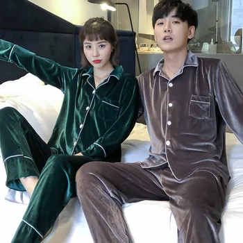 

Couple's Pajamas Spring And Autumn New Style Velvet Korean Net Red Solid Casual Pijama Plus Size Pyjamas Sleep Set 2PCS 5XL