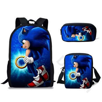 

THIKIN 2020 Sonic The Hedgehog Print School Backpack Set/3Pcs Student Schoolbags Kids Children Polyester Book Bag Name Custom