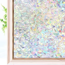 3D efecto arcoiris ventana películas de privacidad película decorativa anti-UV no adhesiva estática etiqueta engomada de cristal para casa Oficina de cocina