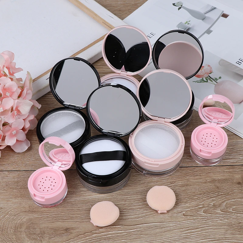 New7Style Portable Plastic Powder Box Empty Loose Powder Pot With Sieve Mirror Cosmetic Sifter Loose Jar Travel Makeup Container