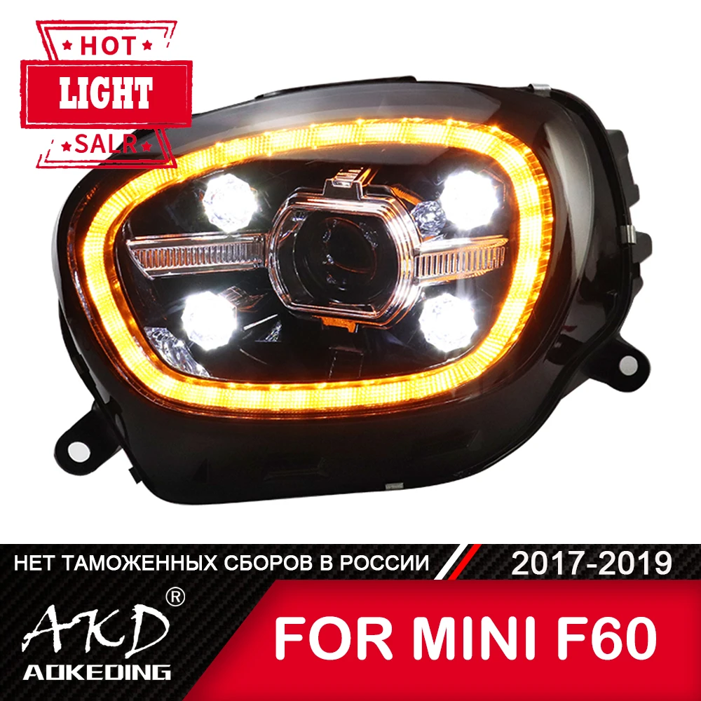 AKD 자동차 램프, 미니 컨트리맨 F60 2017-2019 DRL H7 LED Bi Xenon 전구 F60 헤드라이트 어셈블리 업그레이드 동적 신호 액세서리