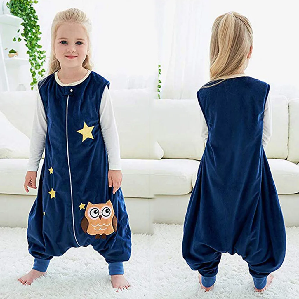 

1-6Y Toddler Kids Baby Boys Girls clothes spring autumn long sleeved Cartoon Jumpsuit Fleece Wearable Blanket Sleep Bag Q4