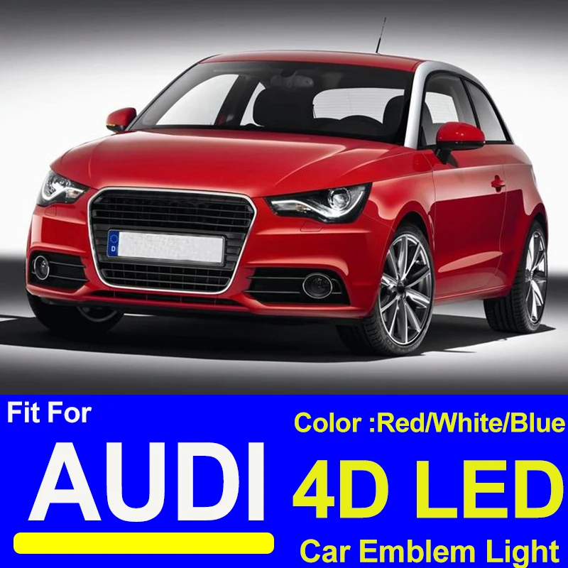 18.2cm 27.3cm 28.5cn logotipo do carro emlem 4d led luz frente capa cabeça tronco traseiro cobre bota distintivo para a3 a5 a7 a4l a6l q3 q5 tt