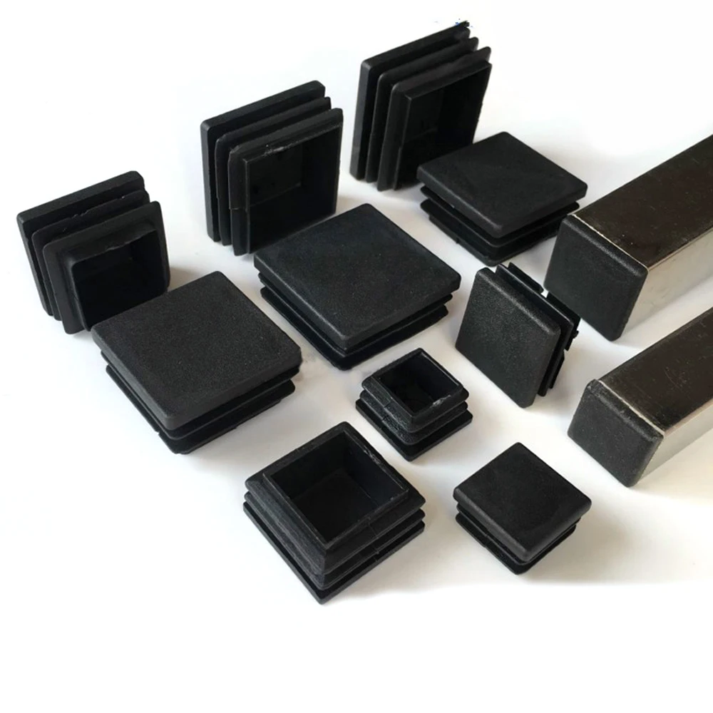 Tapas de plástico negras cuadradas, insertos de tubo para patas de silla, tapón de 10x10mm, 13x13mm, 15x15mm, 16x16mm-50x50mm, 4 piezas