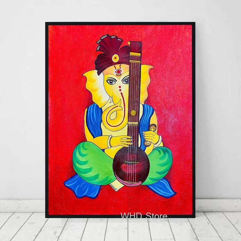 Настенная картина Ganesha Play Guitar настенная Картина на холсте плакаты и принты