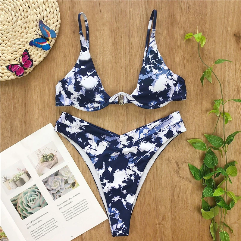 2020 Sexy Bikinis Swimsuit Women Bandage Printing Swimwear Underwire Bikini Set Tie-dye Gradient Bathing Suits Summer Beach Wear