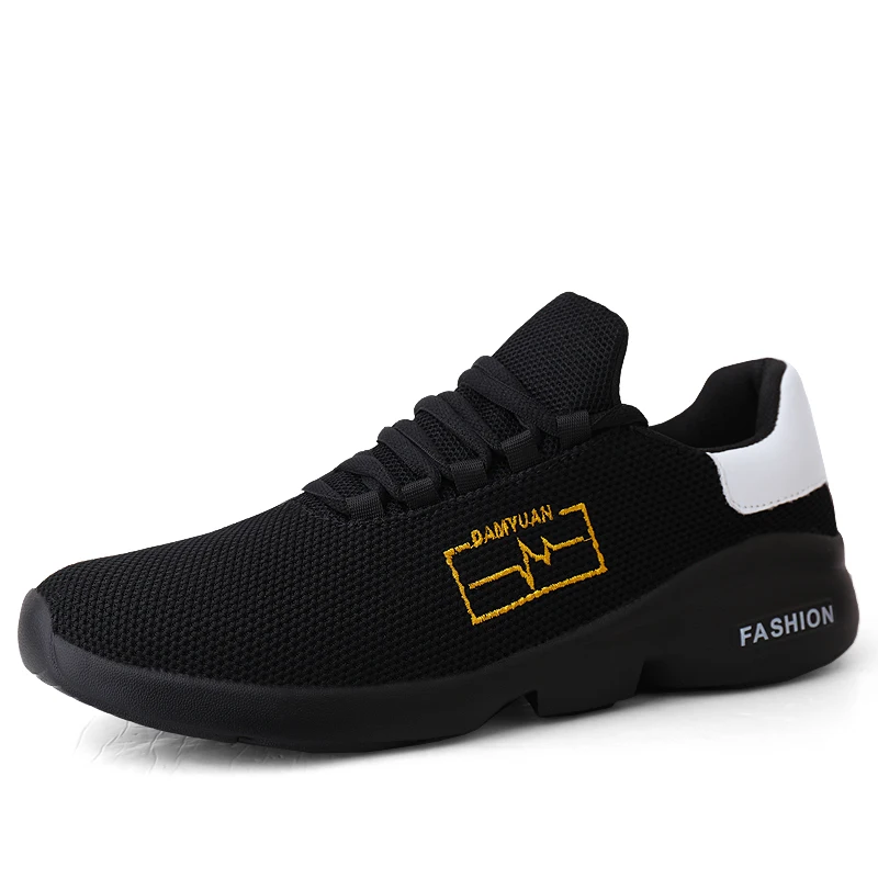 Damyuan new lace up comfortable stretch mesh men's shoes outdoor jogging, walking, ventilating and high quality sneakers - Color: Black