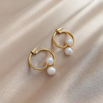 

Pearl Front and Back Wearing Earrings Female Normcore Style Ear Stud New Style chao wang Red Elegant Fashion Electroplated Real