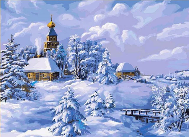 Полностью Квадратный бриллиант, 5D картина зимний пейзаж ручной работы вышивка крестом Алмазная мозаика Рождественская Алмазная вышивка Декор Пейзаж - Цвет: A60005-8