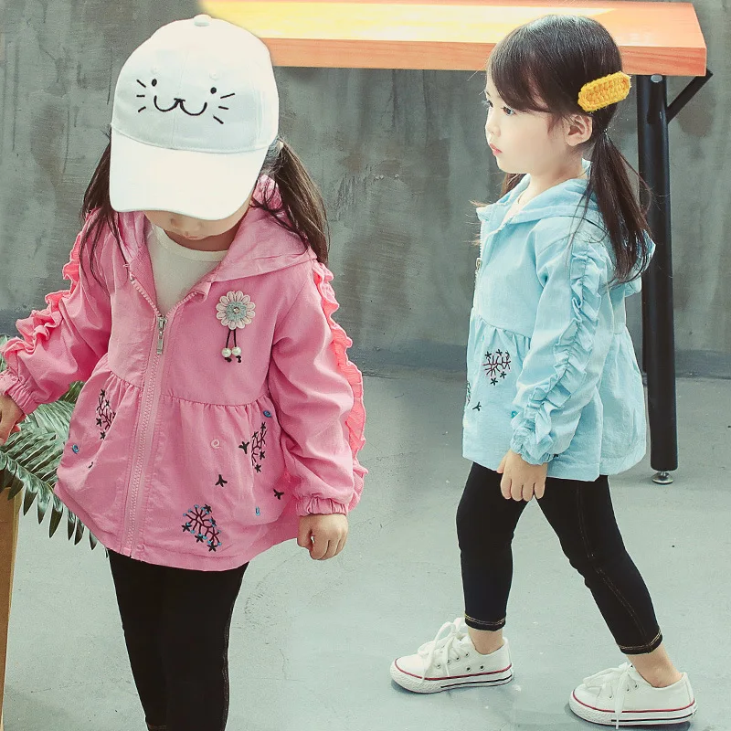 

Childrenswear 2019 Children Two-Piece Set Autumn Beads Flower Long Sleeve Trench Coat Coat Small Flower Rabbit Hooded Set