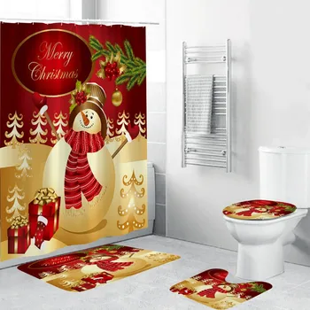 

Thicken Waterproof Cute Creative Christmas Festival Polyester Wear-resistant Bathroom Shower Curtain Christmas Curtain