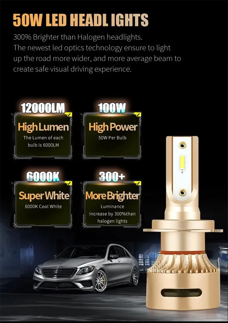 DHL 50 комплектов светодиодный головной светильник 12V 50W H1 H7 H11 авто светодиодный лампа светильник 9005 9006 H4 светодиодный
