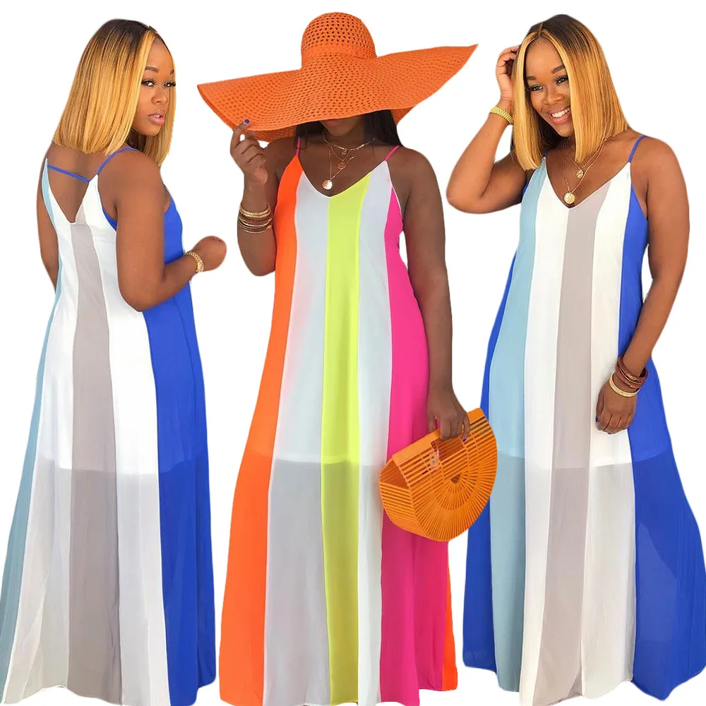 

Summer Long Maxi Dress African Style Dresses for Women Dashiki Rainbow Print Vintage Plus Size Evening Party Beach Boho Dress