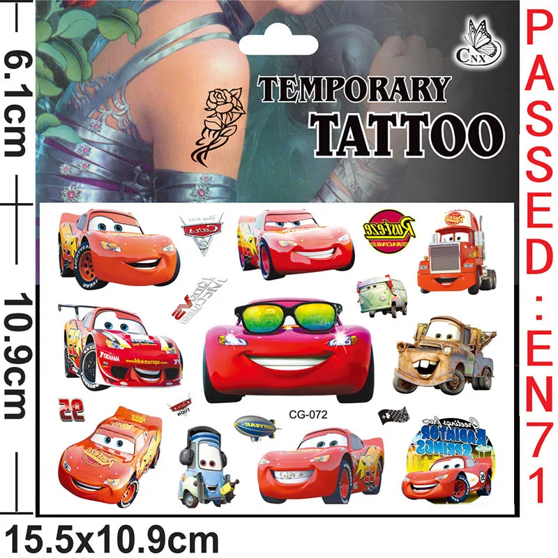 1pcs Tattoo sticker Баннер/флаг шляпа соломенная Конфета попкорн коробка Автомобили освещение mcqueen Дети День рождения набор украшения вечерние принадлежности бумажный стаканчик, тарелка - Цвет: 1pcs Tattoo sticker
