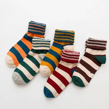 

Autumn Winter Children Color Block Stripe Stretch Middle Tube Soft Cotton Socks