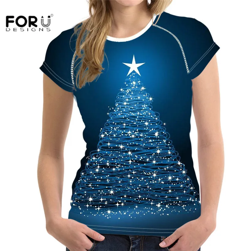 FORUDESIGNS/Модная стильная забавная летняя футболка с Рождеством Женская Винтажная Футболка Harajuku с деревом новая футболка Camisetas Verano Mujer