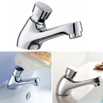 

Silver Faucet Delayed Zinc Alloy Basin Tap For Cold Water Opening Mode